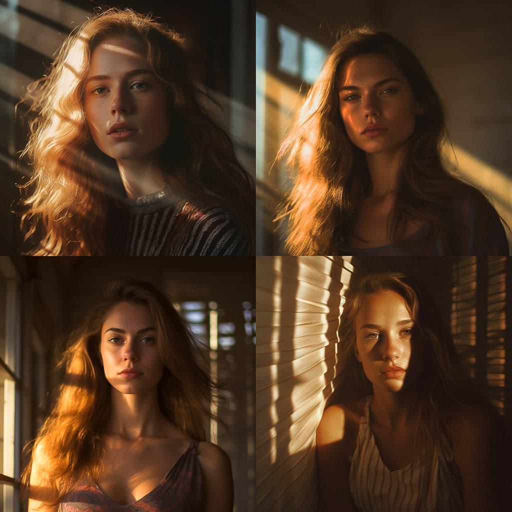 Portrait shot with sunlight style, Midjourney V5.1, render 1 of 4