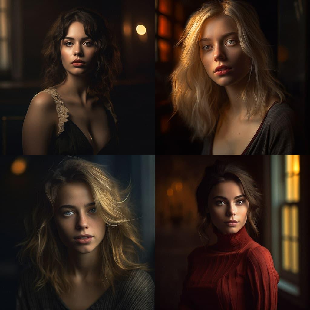 Portrait shot with top lighting style, Midjourney V5.1, render 1 of 4