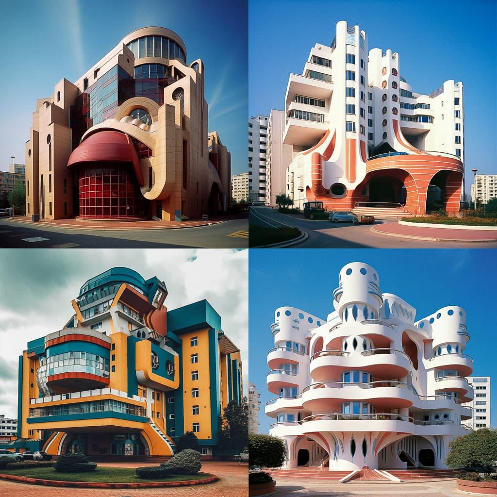 Postmodern architecture style, Midjourney V5.1, render 1 of 4