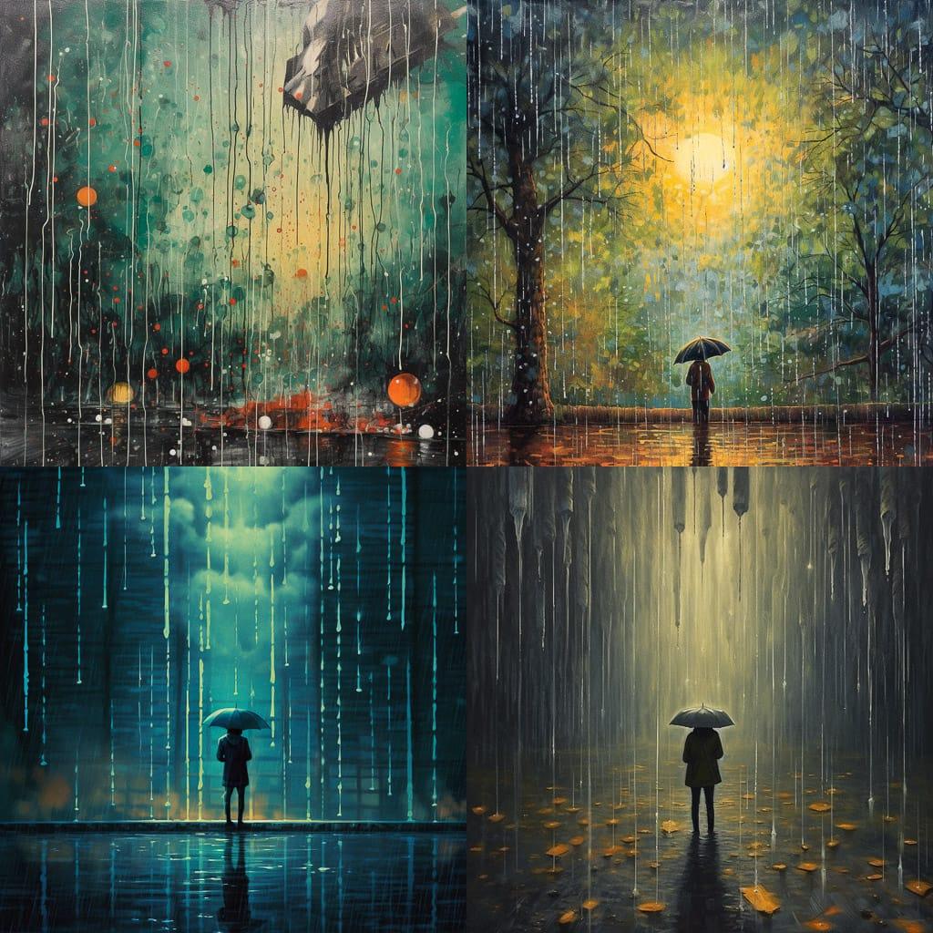 Pouring rain style, Midjourney V5.1, render 1 of 4