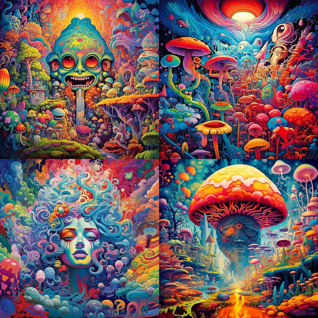 Psychedelic art style, Midjourney V5.1, render 1 of 4