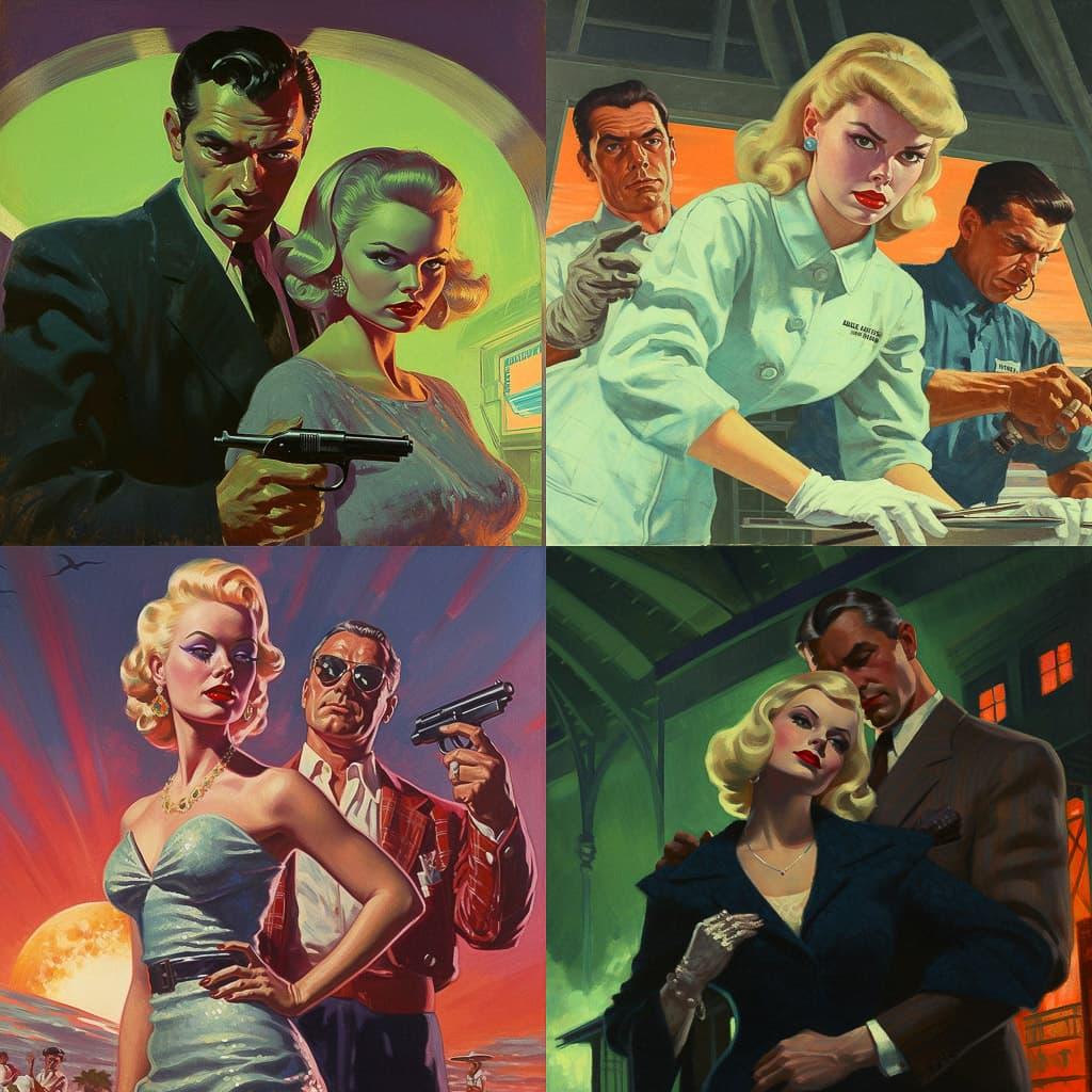 Pulp art style, Midjourney V5.1, render 1 of 4