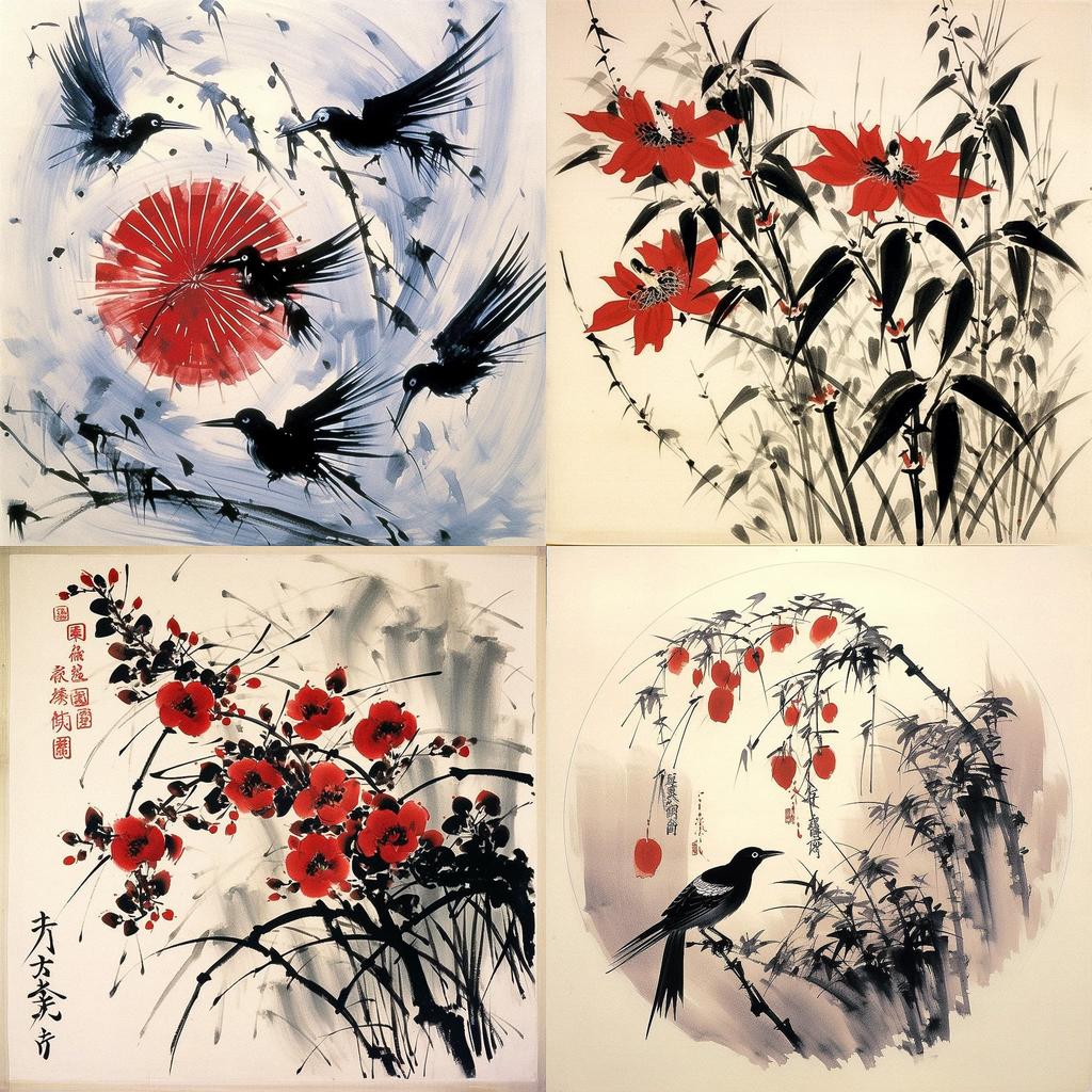 Qi Baishi style, Midjourney V5.1, render 1 of 4