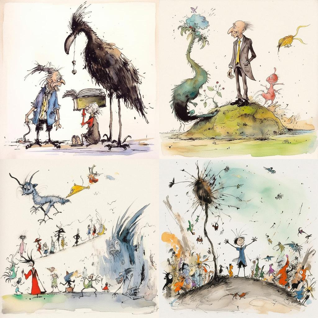Quentin Blake style, Midjourney V5.1, render 1 of 4