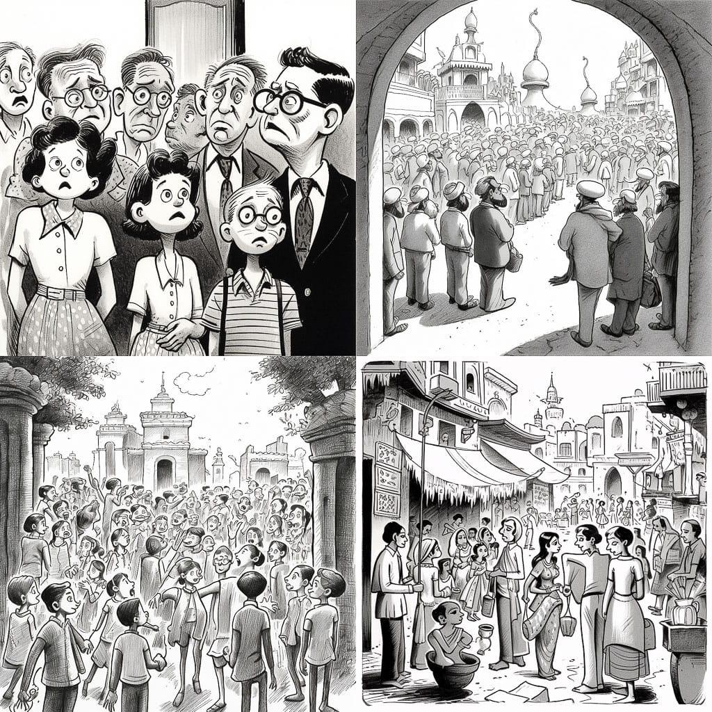 R. K. Laxman style, Midjourney V5.1, render 1 of 4