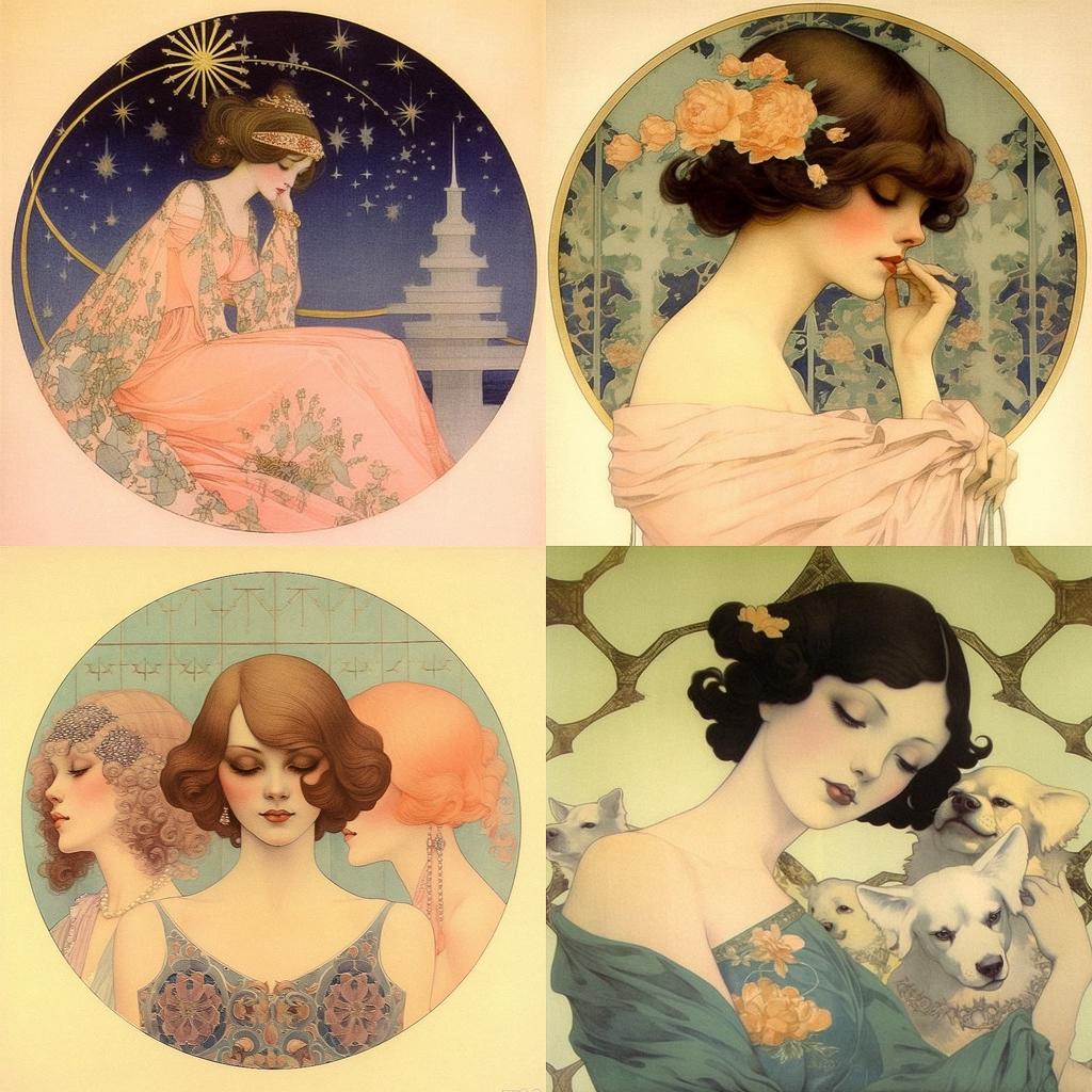 Raphael Kirchner style, Midjourney V5.1, render 1 of 4