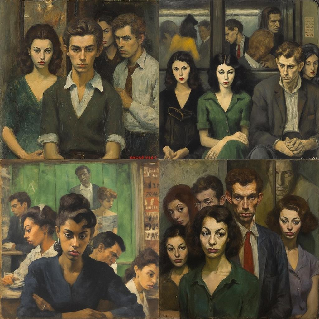 Raphael Soyer style, Midjourney V5.1, render 1 of 4