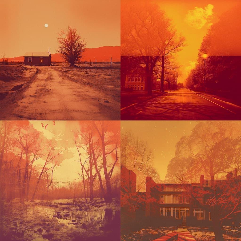 Redscale print style, Midjourney V5.1, render 1 of 4