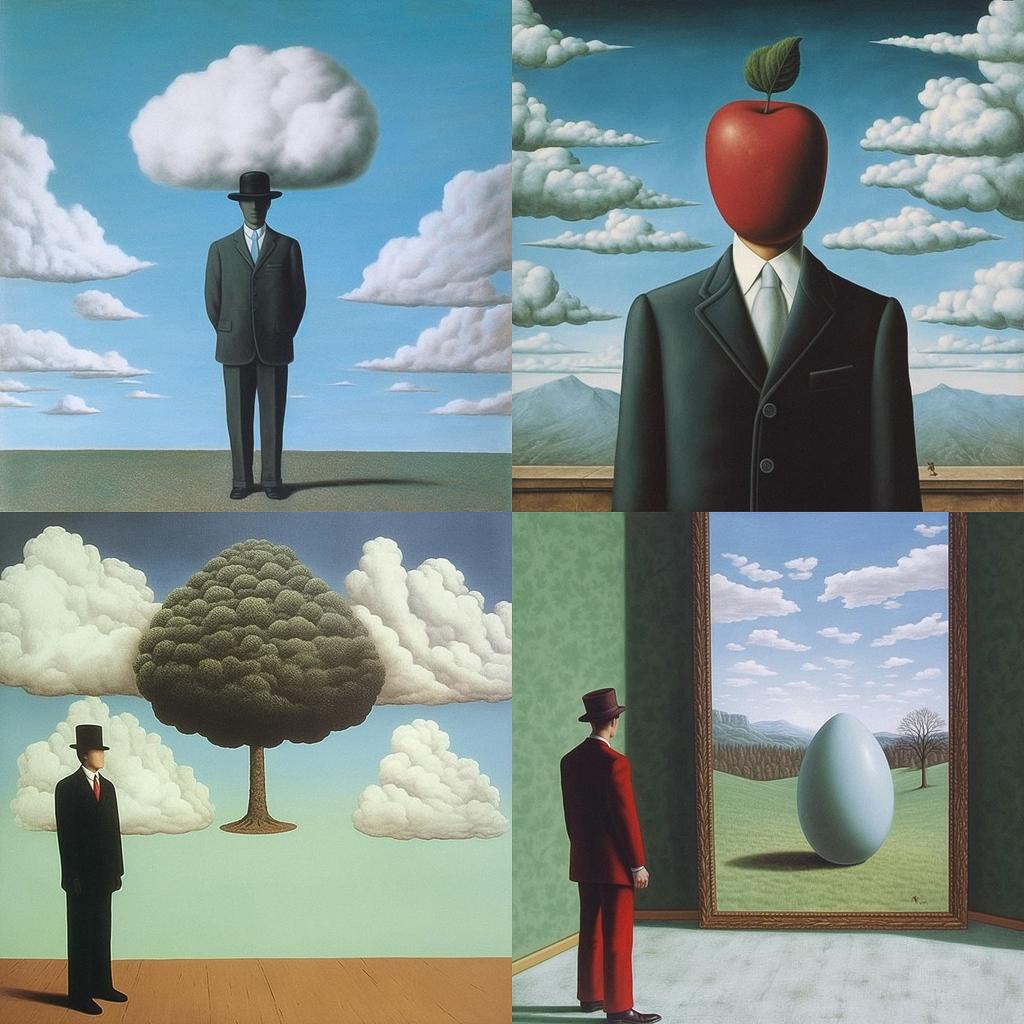 Rene Magritte style, Midjourney V5.1, render 1 of 4