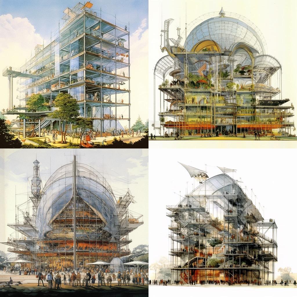 Renzo Piano style, Midjourney V5.1, render 1 of 4