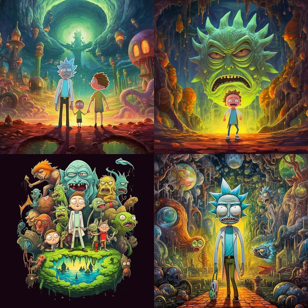 Rick and Morty style, Midjourney V5.1, render 1 of 4