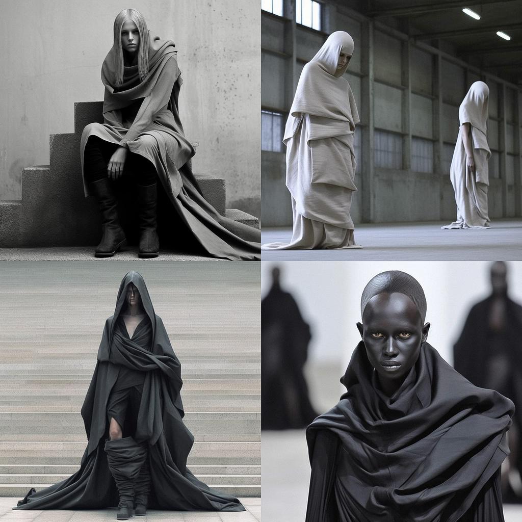 Rick Owens style, Midjourney V5.1, render 1 of 4
