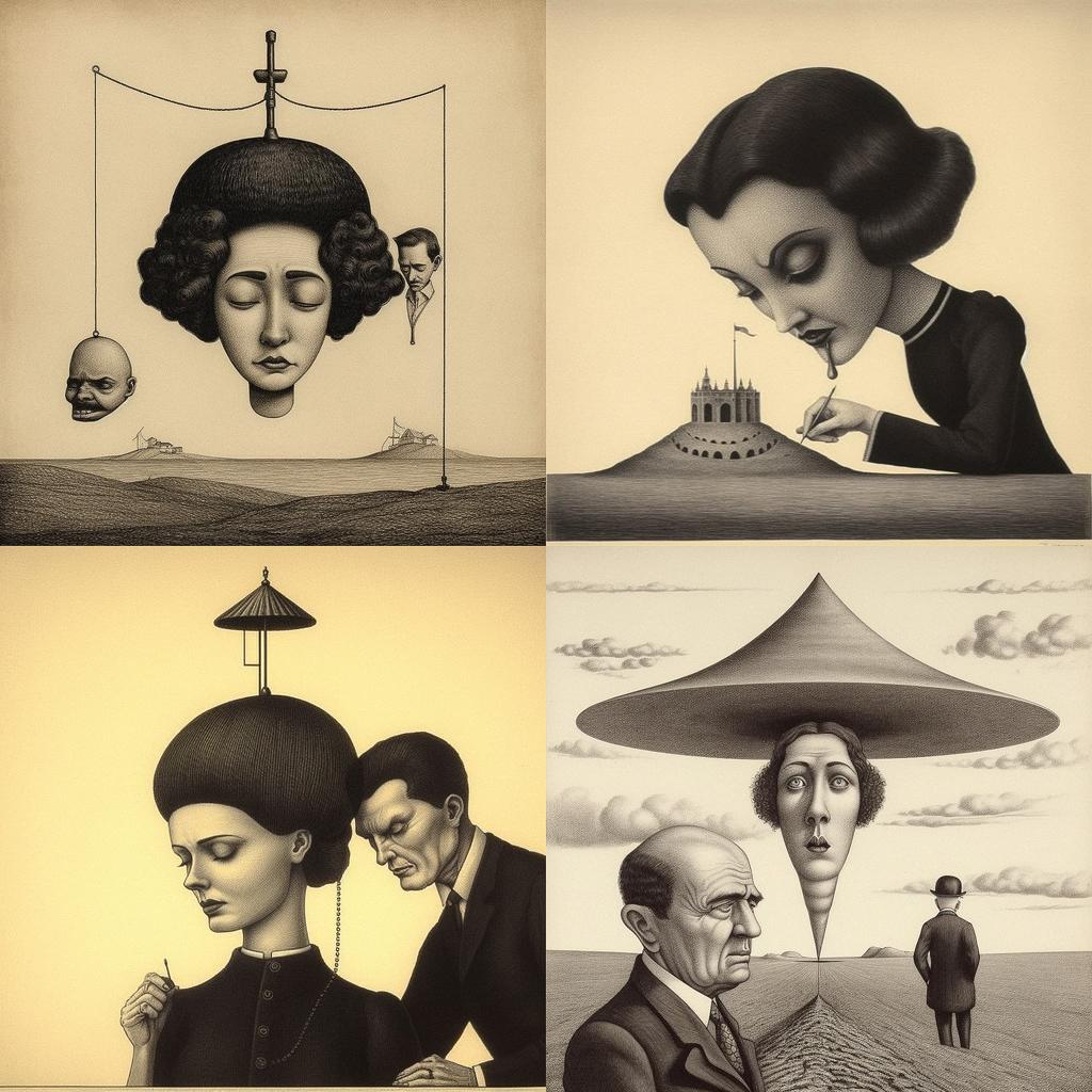 Roland Topor style, Midjourney V5.1, render 1 of 4