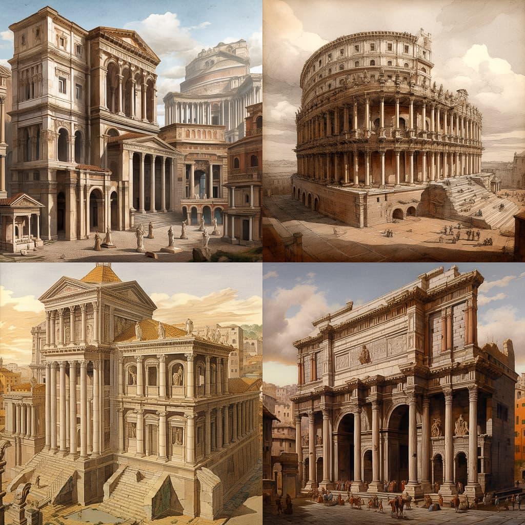 Roman architecture style, Midjourney V5.1, render 1 of 4