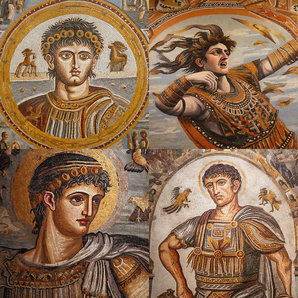 Roman mosaic style, Midjourney V5.1, render 1 of 4