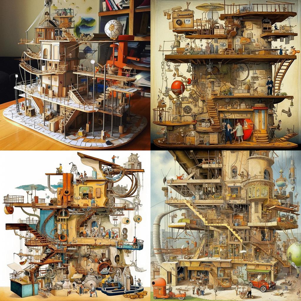 Rube Goldberg style, Midjourney V5.1, render 1 of 4