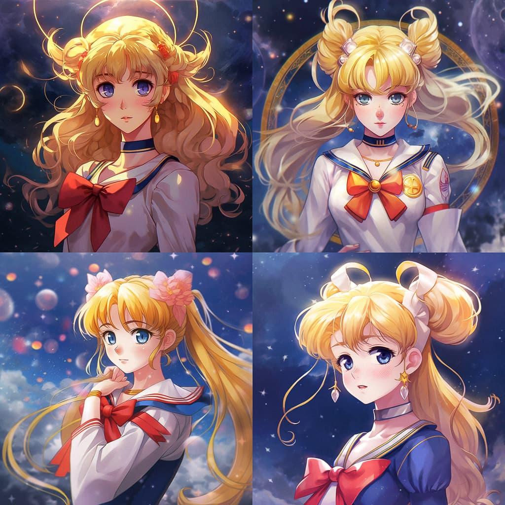 Sailor Moon style, Midjourney V5.1, render 1 of 4