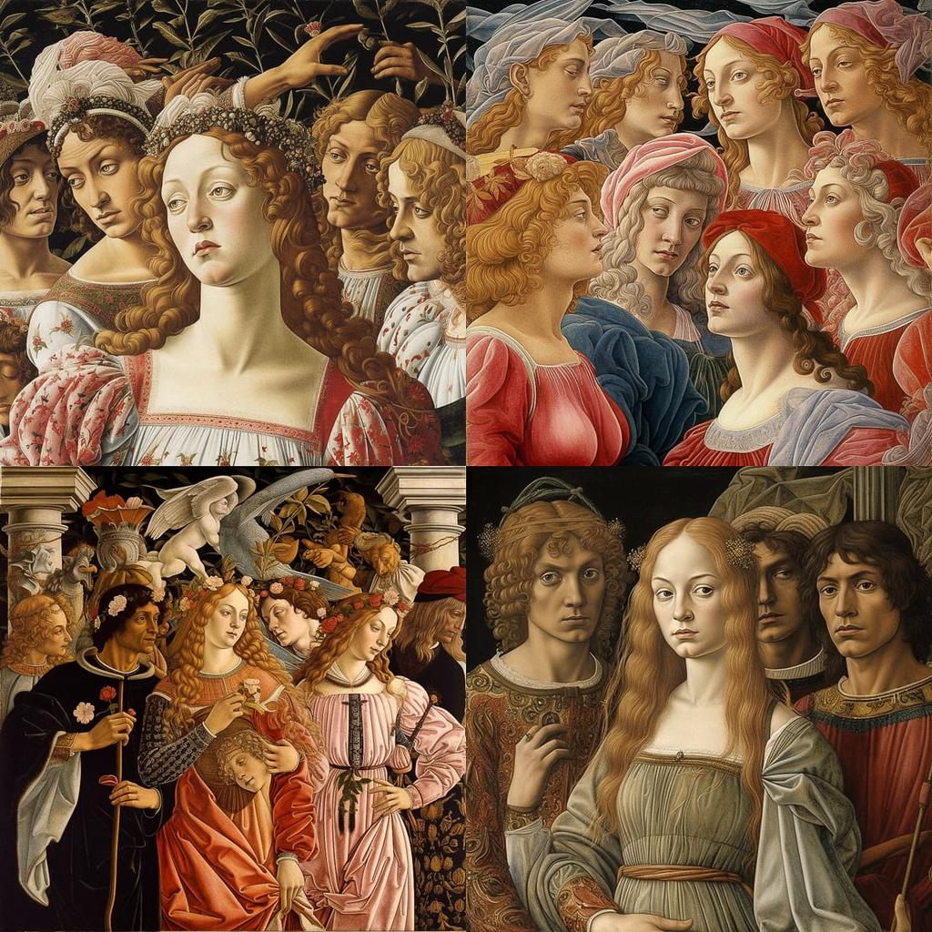 Sandro Botticelli style, Midjourney V5.1, render 1 of 4