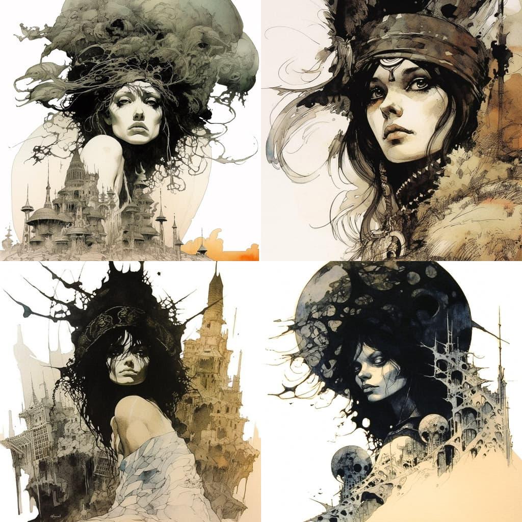 Sergio Toppi style, Midjourney V5.1, render 1 of 4