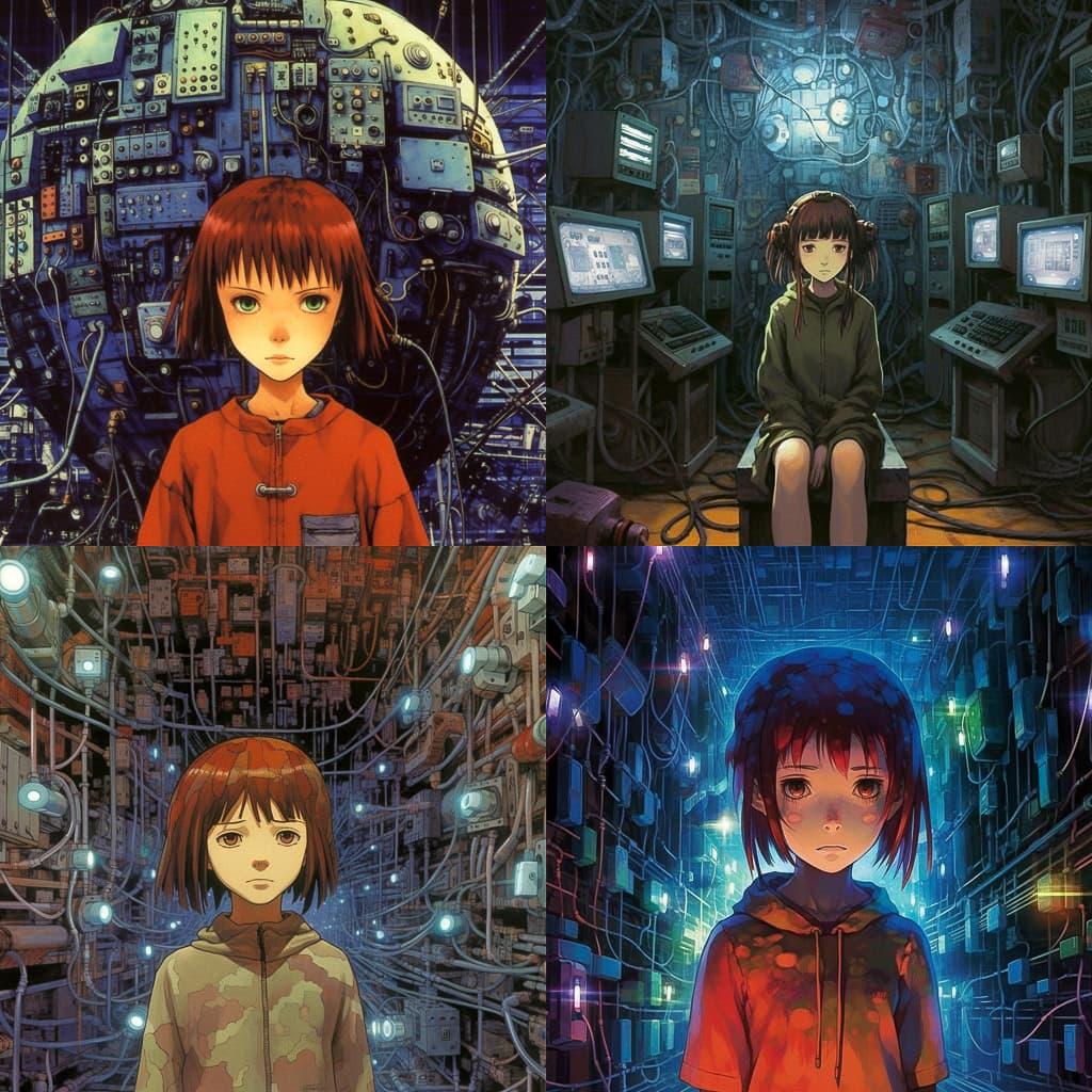 Serial Experiments Lain style, Midjourney V5.1, render 1 of 4