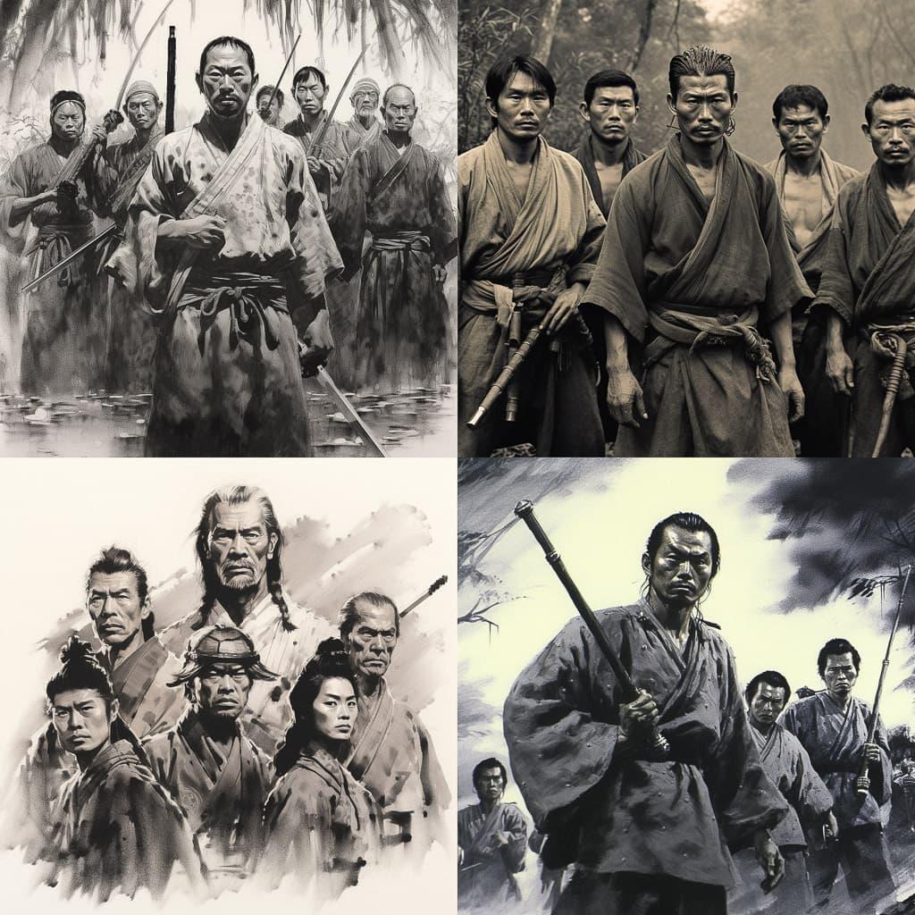 Seven Samurai style, Midjourney V5.1, render 1 of 4