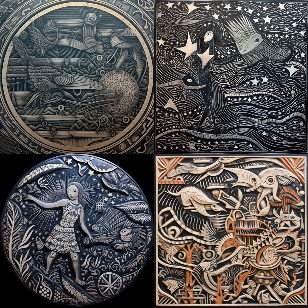 Sgraffito style, Midjourney V5.1, render 1 of 4