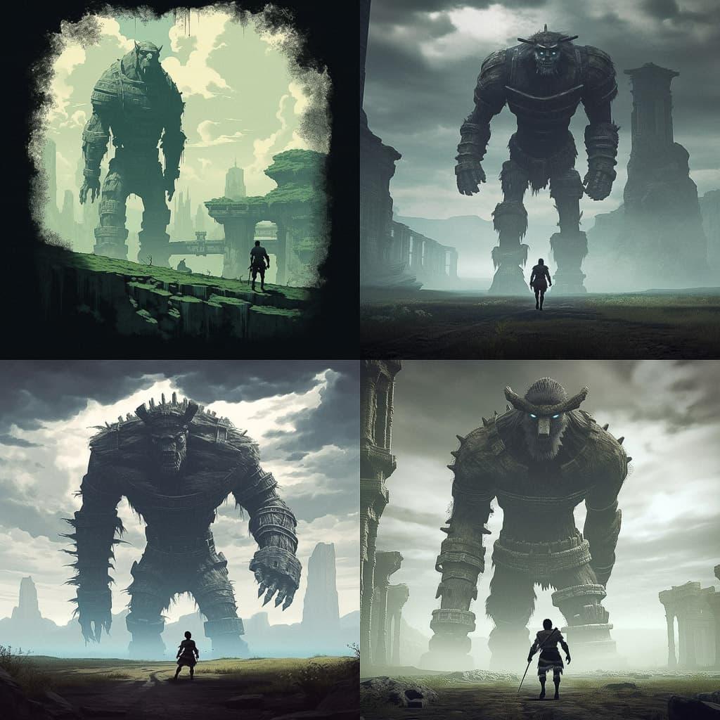 Shadow of the Colossus style, Midjourney V5.1, render 1 of 4