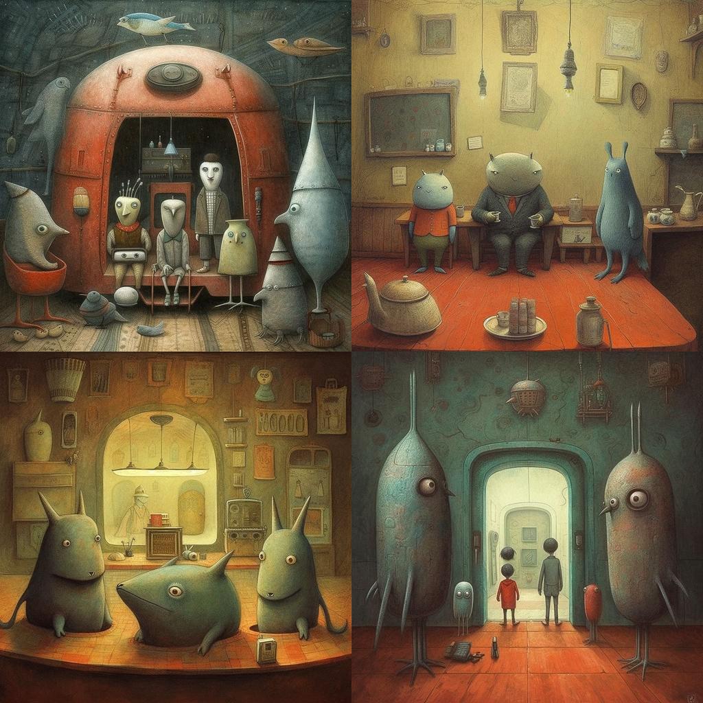 Shaun Tan style, Midjourney V5.1, render 1 of 4