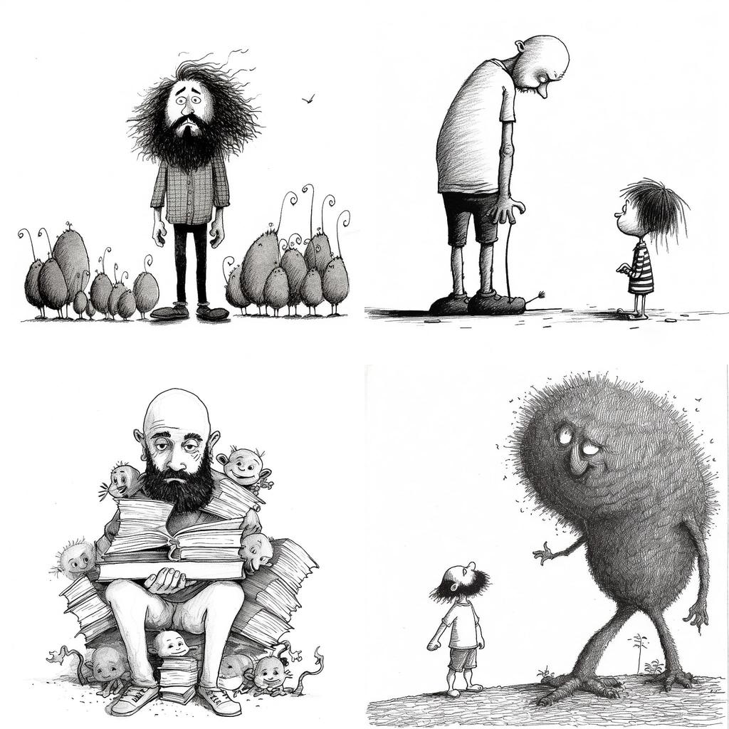 Shel Silverstein style, Midjourney V5.1, render 1 of 4