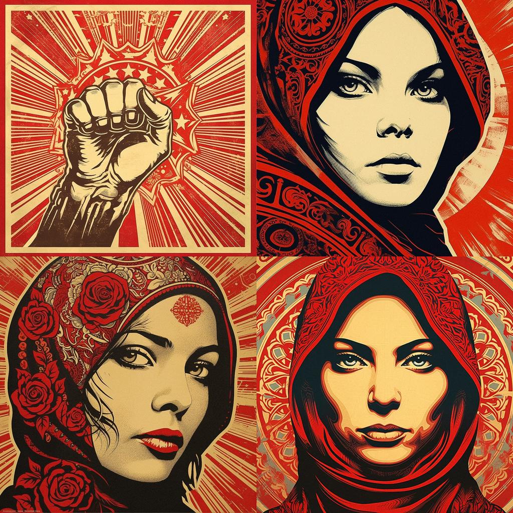 Shepard Fairey style, Midjourney V5.1, render 1 of 4
