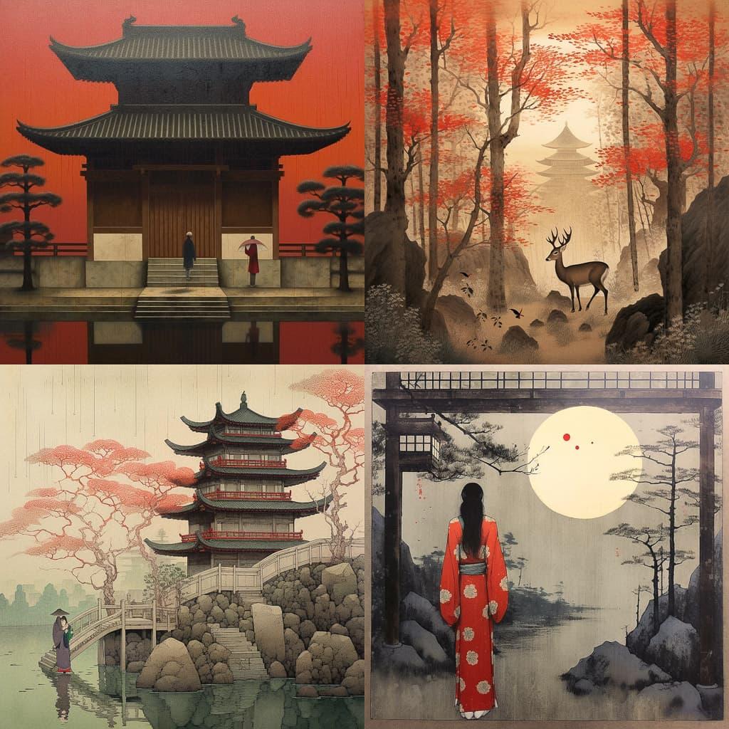 Shin hanga style, Midjourney V5.1, render 1 of 4