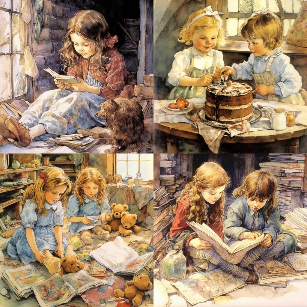 Shirley Hughes style, Midjourney V5.1, render 1 of 4