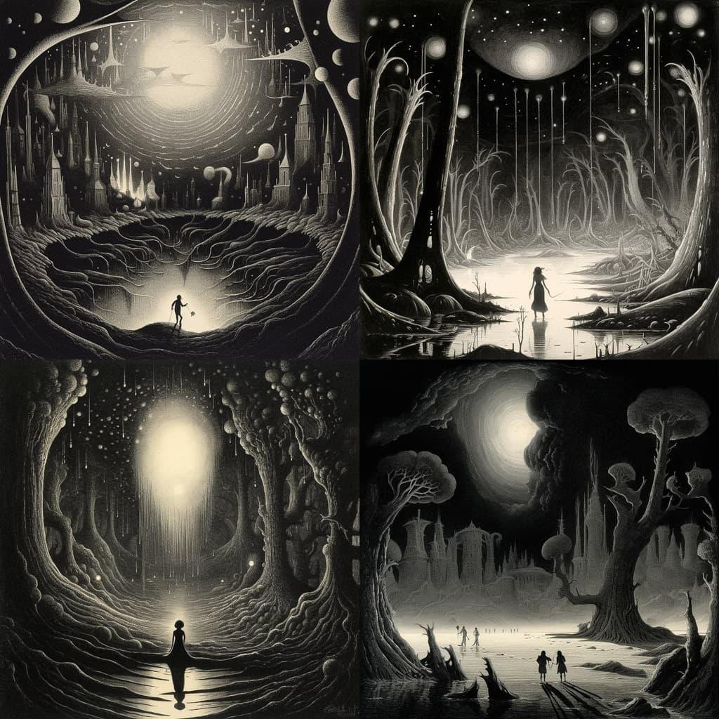 Sidney Sime style, Midjourney V5.1, render 1 of 4