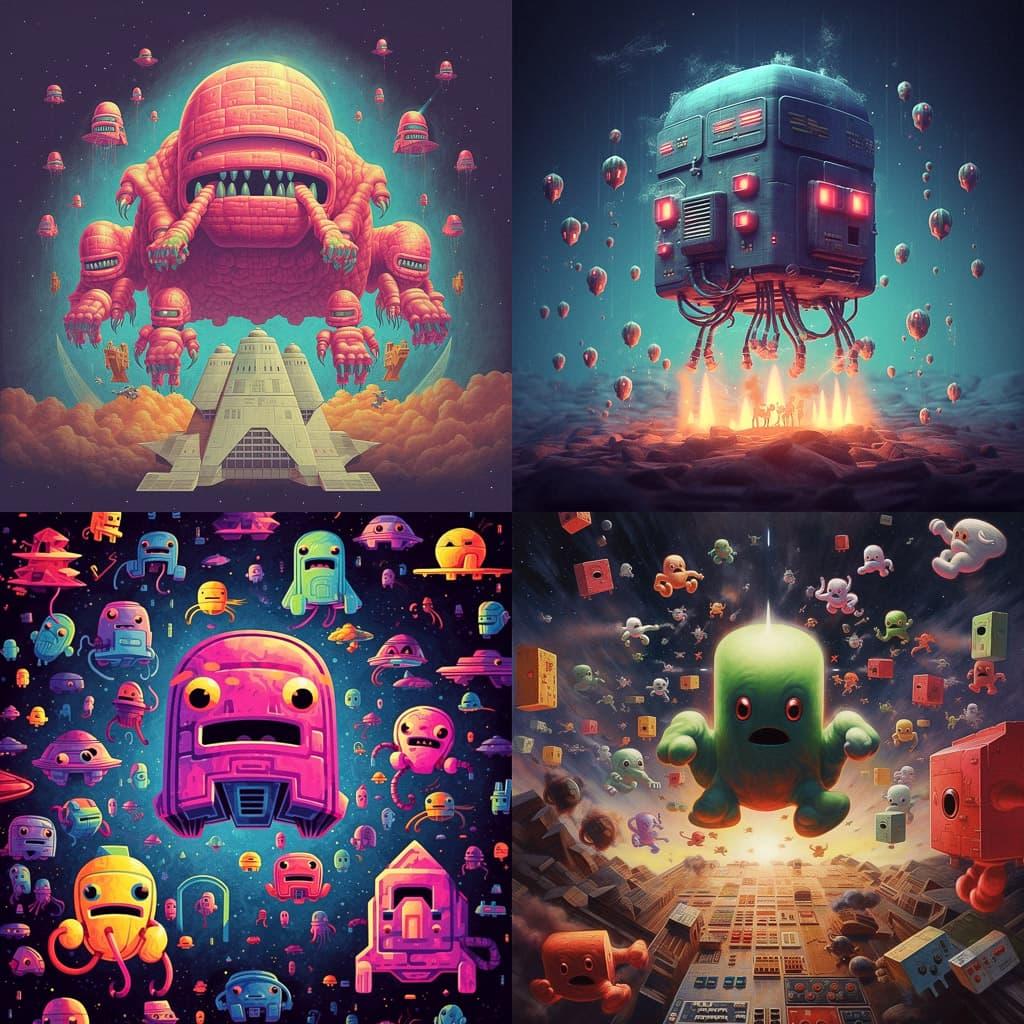 Space Invaders style, Midjourney V5.1, render 1 of 4