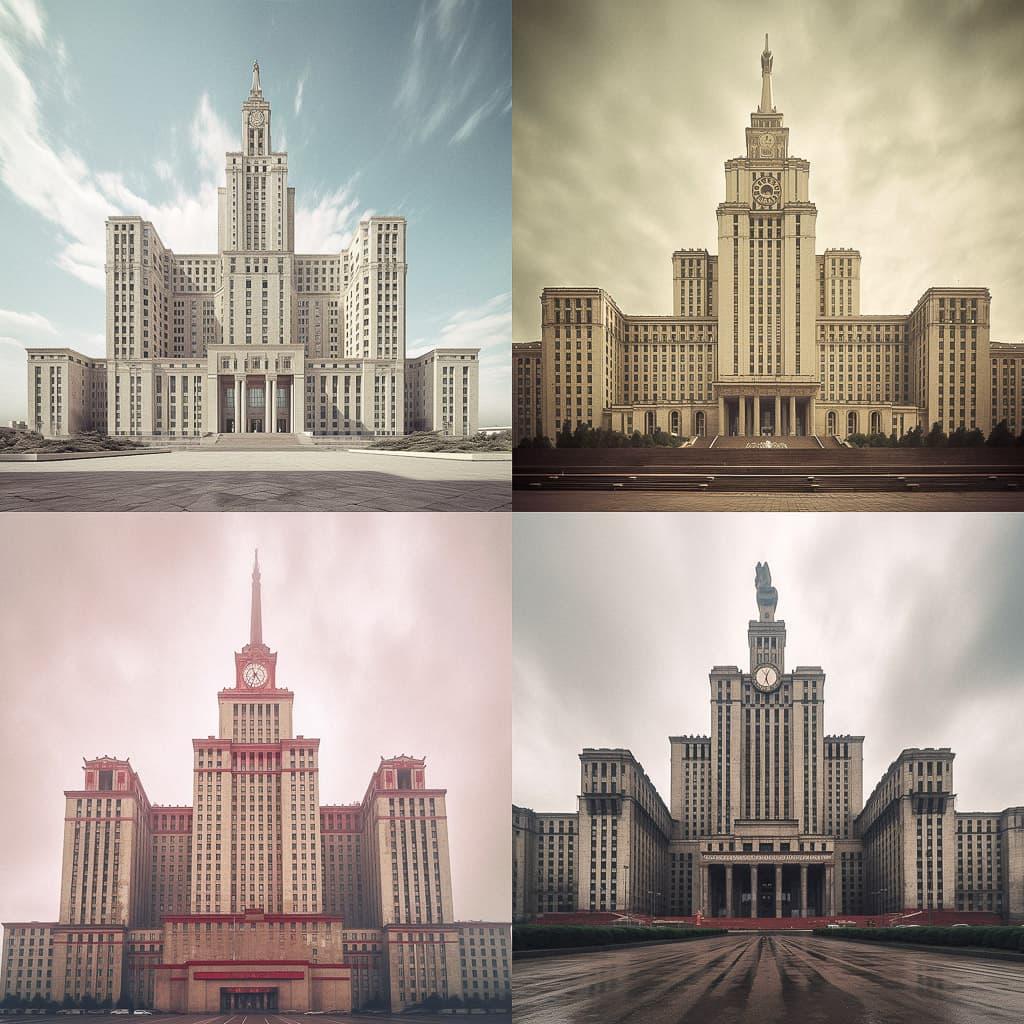 Stalinist architecture style, Midjourney V5.1, render 1 of 4
