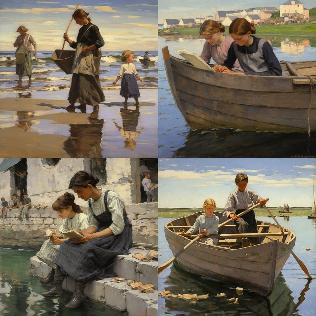 Stanhope Forbes style, Midjourney V5.1, render 1 of 4