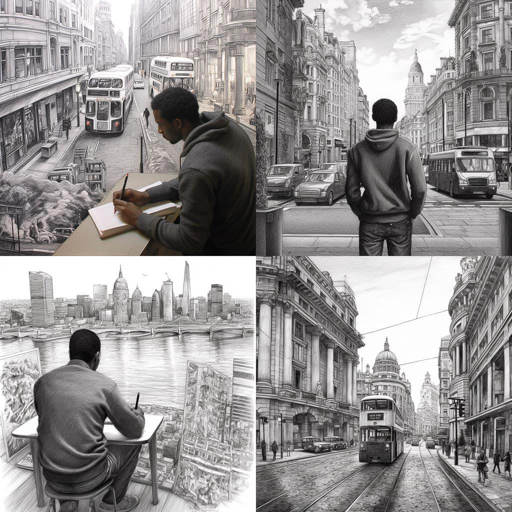 Stephen Wiltshire style, Midjourney V5.1, render 1 of 4