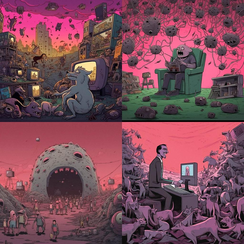Steve Cutts style, Midjourney V5.1, render 1 of 4