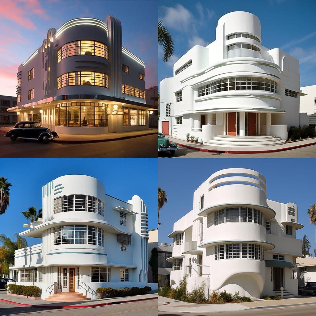 Streamline Moderne architecture style, Midjourney V5.1, render 1 of 4