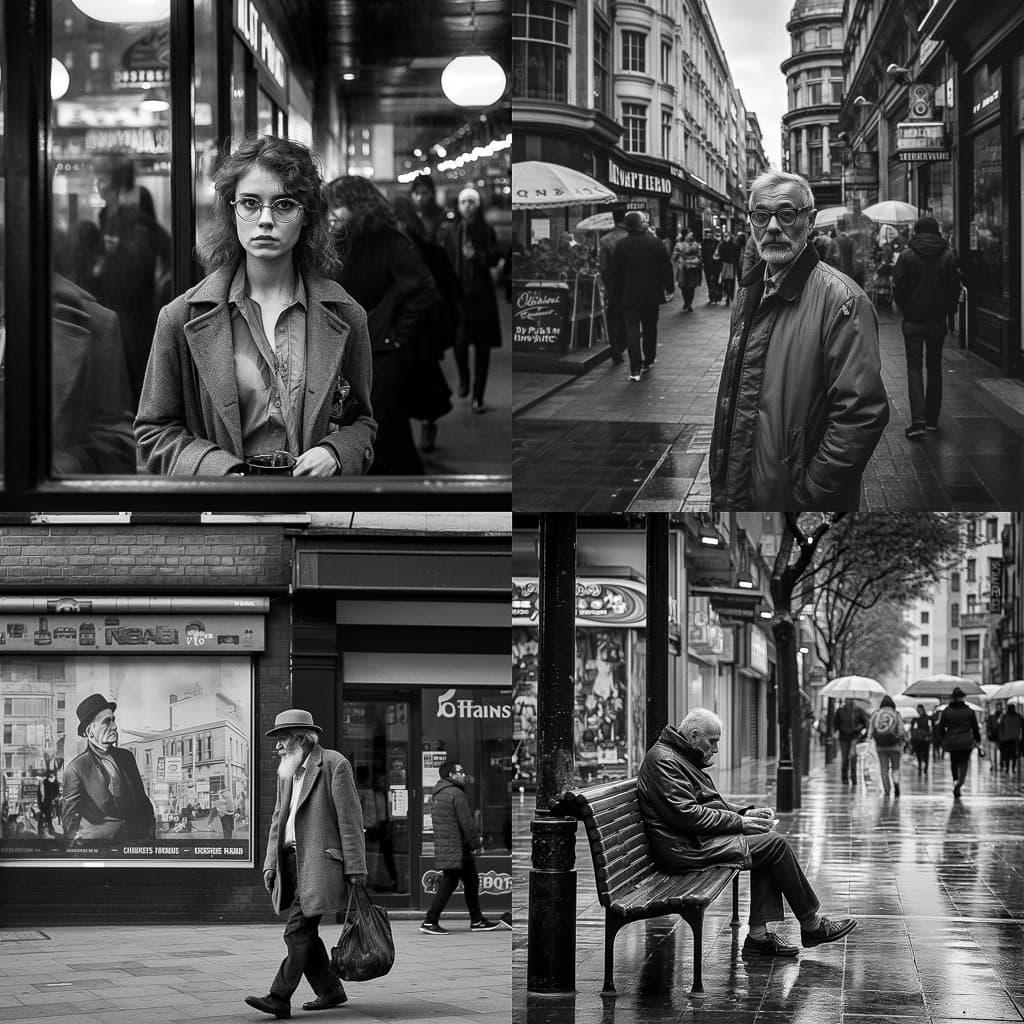 Street photography style, Midjourney V5.1, render 1 of 4