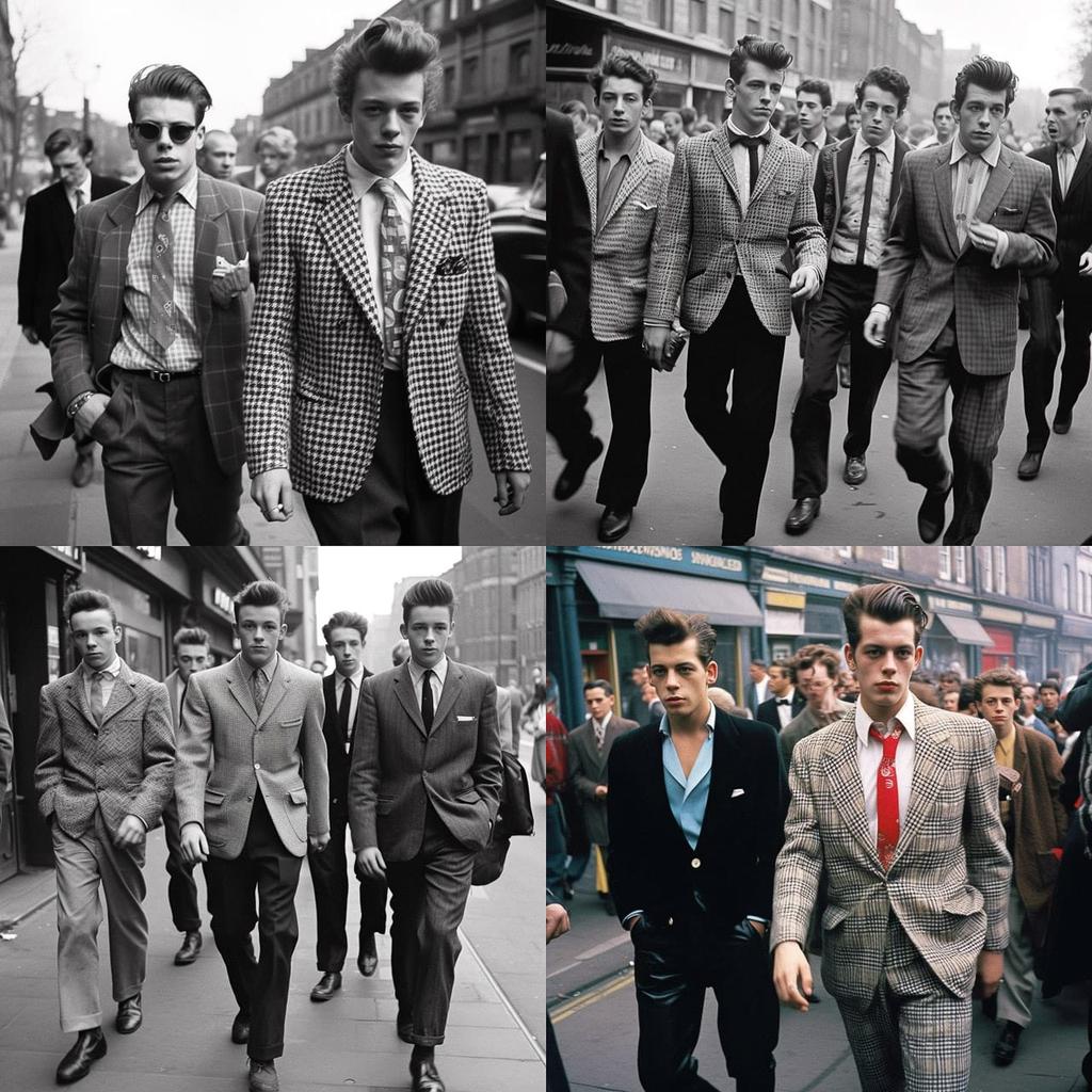 Teddy Boys fashion style, Midjourney V5.1, render 1 of 4