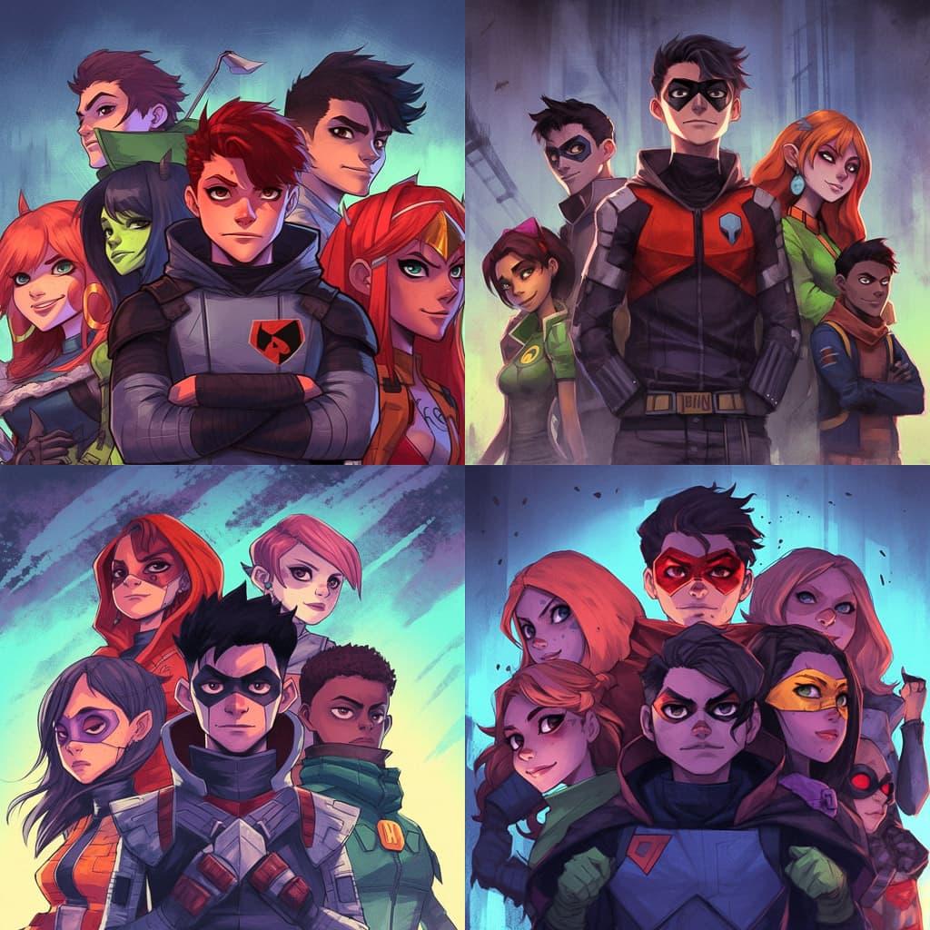 Teen Titans style, Midjourney V5.1, render 1 of 4