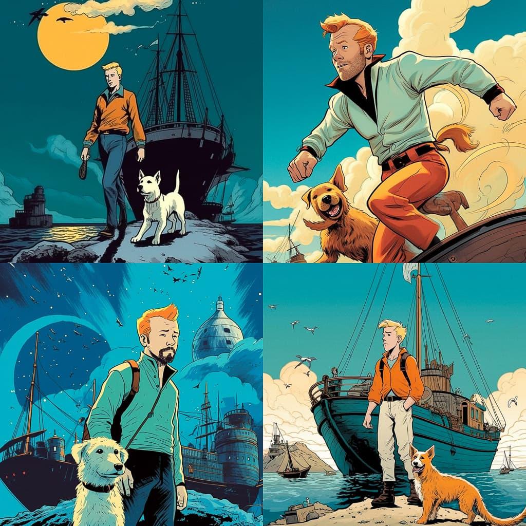 The Adventures of Tintin style, Midjourney V5.1, render 1 of 4