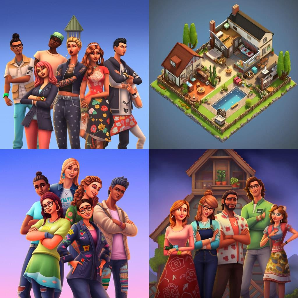 The Sims style, Midjourney V5.1, render 1 of 4
