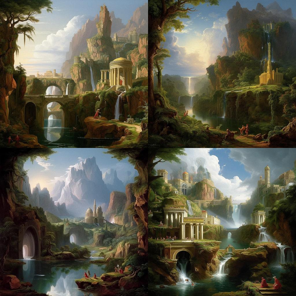 Thomas Cole style, Midjourney V5.1, render 1 of 4