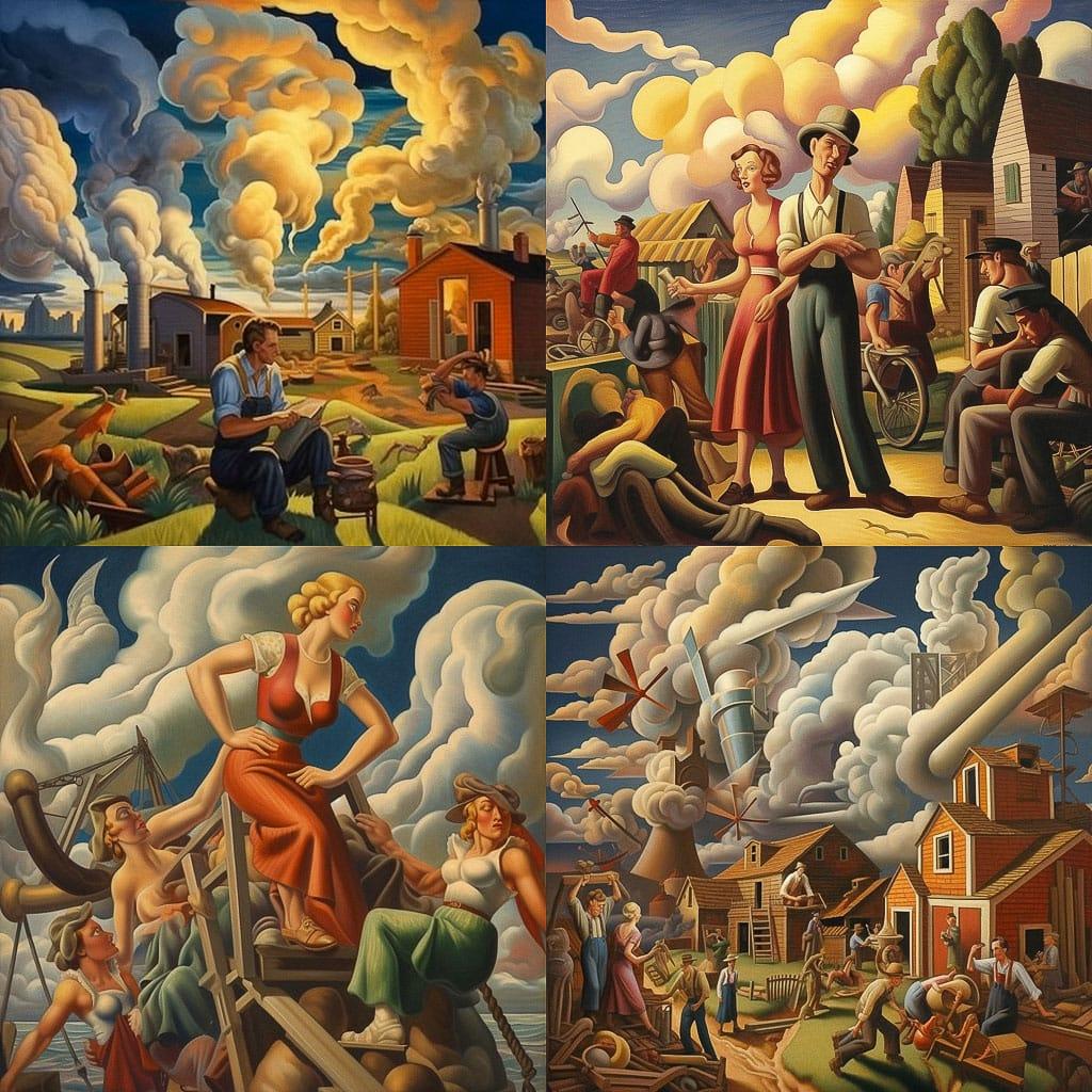 Thomas Hart Benton style, Midjourney V5.1, render 1 of 4