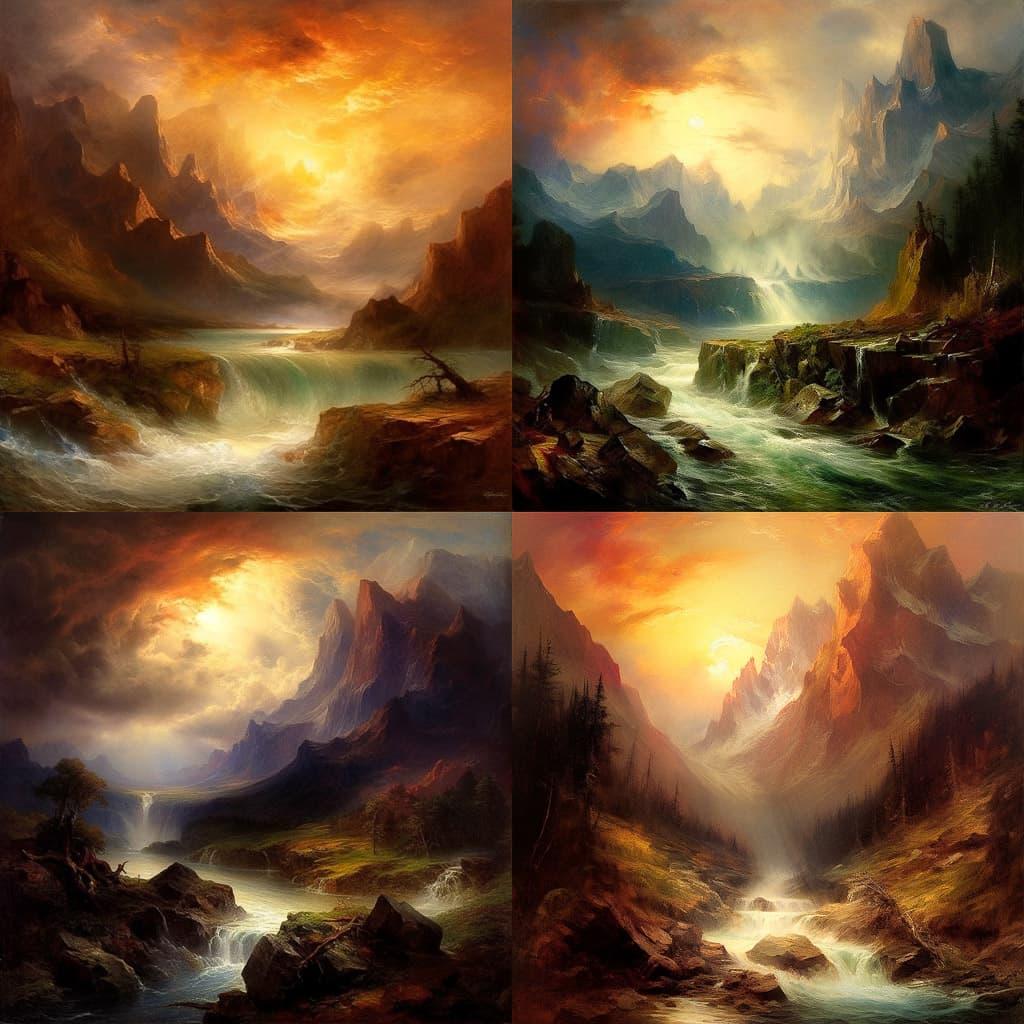 Thomas Moran style, Midjourney V5.1, render 1 of 4