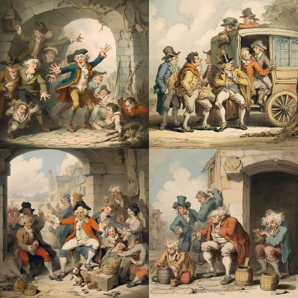 Thomas Rowlandson style, Midjourney V5.1, render 1 of 4