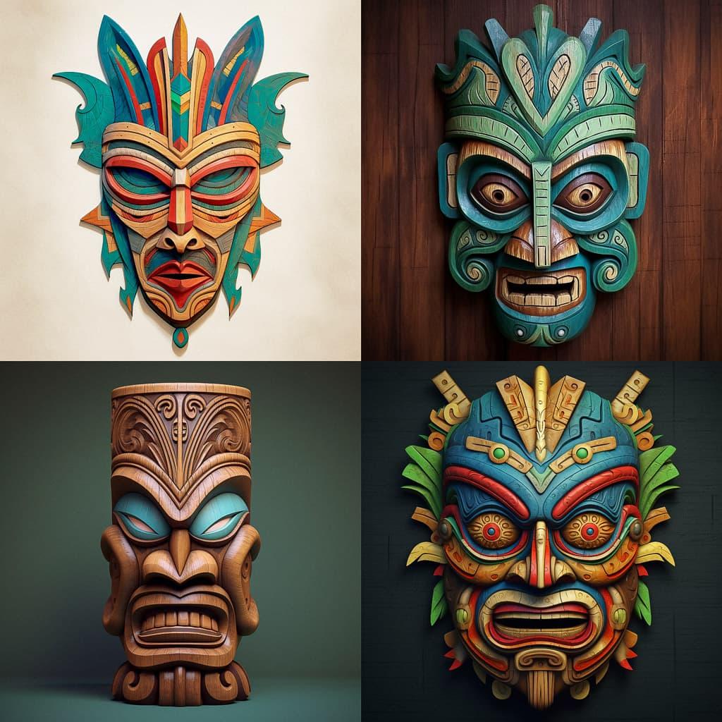Tiki mask style, Midjourney V5.1, render 1 of 4