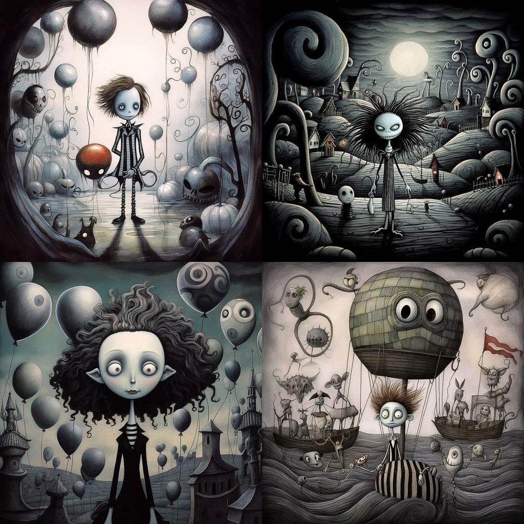 Tim Burton style, Midjourney V5.1, render 1 of 4